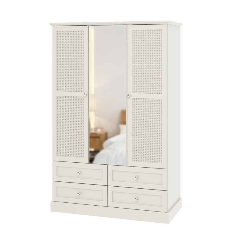 Katalina 3 Door 4 Drawer Wardrobe With Mirror, Light Grey