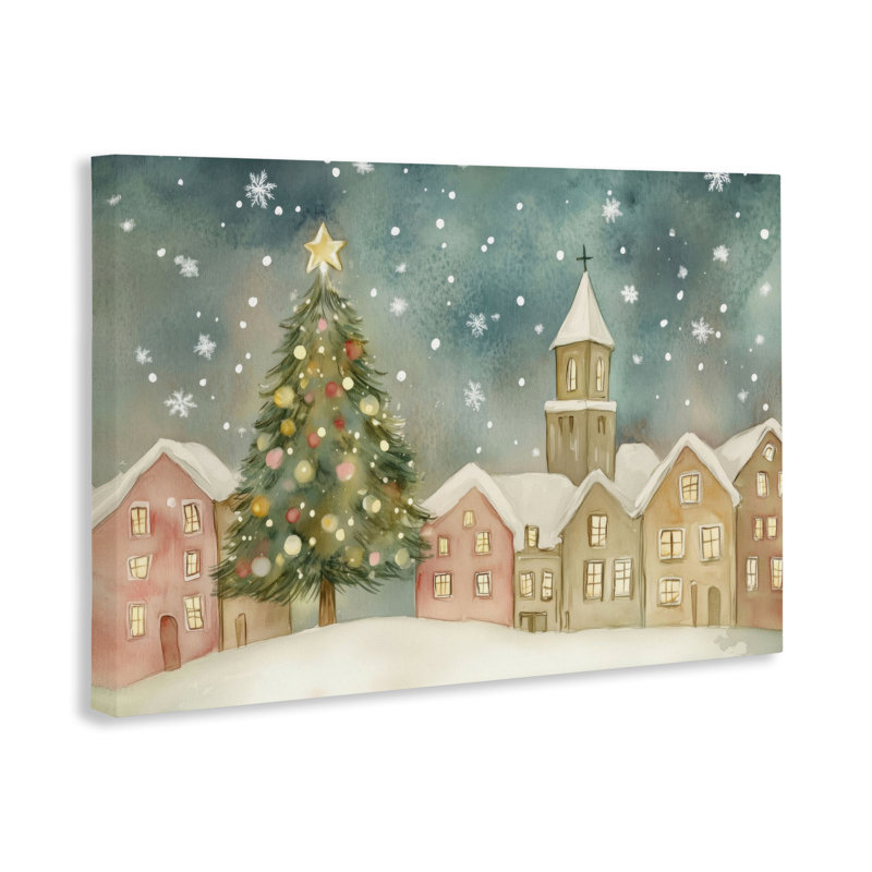 Toile de Noël Christmas Village, conception par LSR Design Studio, H 16 po x l 24 po