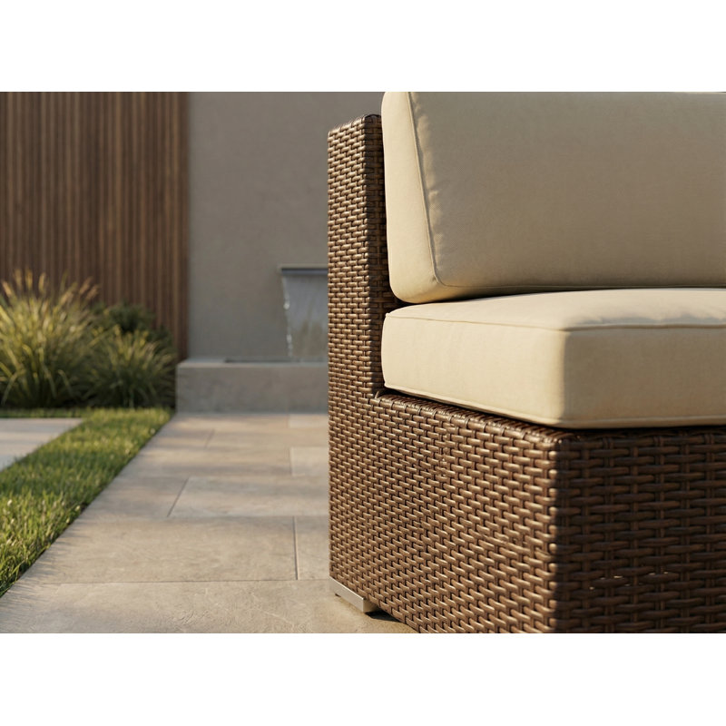Billyjo Wicker 4 - Person Seating Group with Cushions - No Assembly, Antique Beige Sunbrella® Canvas, Dark Brown