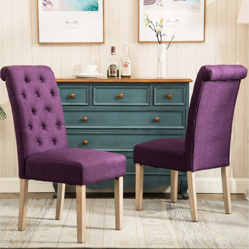 2 chaises de salle à manger en bois massif mauve, 2 sièges confortables et élégants, pour la maison, Mauve