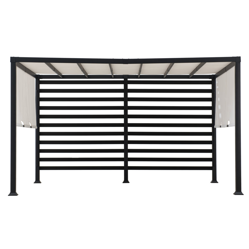 Sunjoy Outdoor Pergola 10 x 12 ft. Steel Pergolas with White Adjustable Shade and Privacy Screen for Backyard