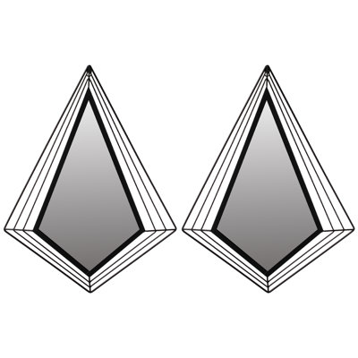 Ensemble de 2 miroirs muraux décoratifs en forme de losange de 27 po de hauteur décoratifs et décoratifs en métal noir