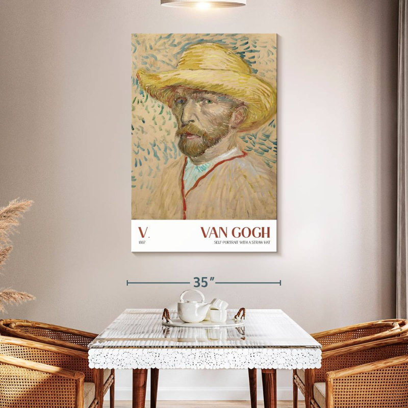 Autoportrait avec un chapeau de paille Van Gogh, H 30 po x l 20 po