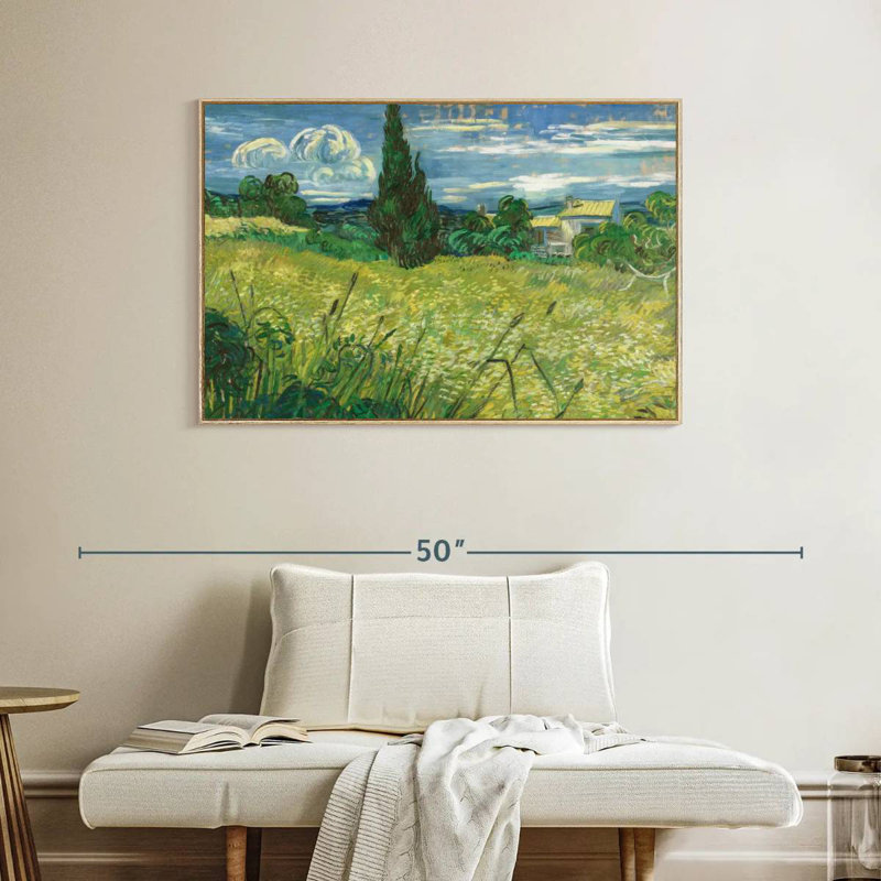 Champ vert 1889, Cadre flottant en bois naturel, 40 po x 27 po