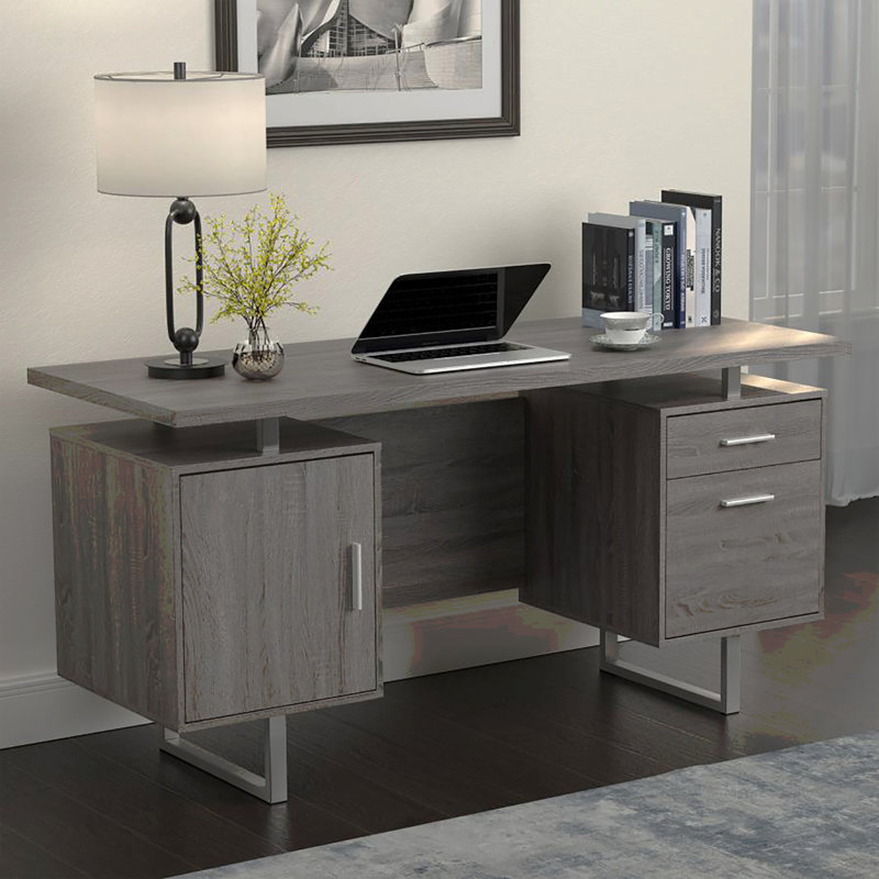 Bureau à 2 tiroirs à plateau flottant, Grey