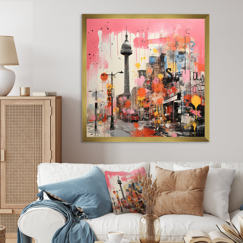 «Pink Vibrant Berlin Cityscape I», art mural Berlin, Cadre photo noir, H 30 po x l 30 po x P 1,5 po