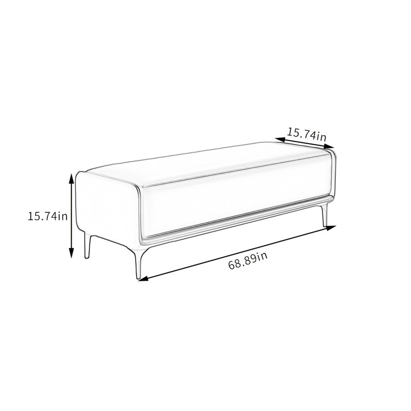Banc rembourré en cuir Olnee, Gris foncé