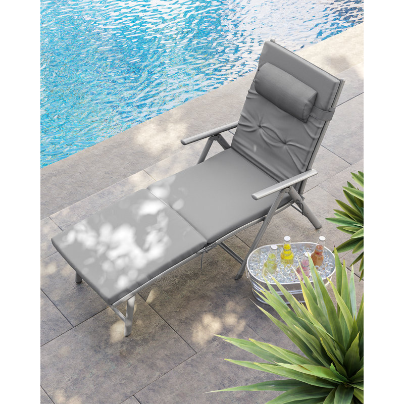 Folding Sun Lounger With 6 Cm Thick Mattress, Garden Chair, Removable Pillow, Aluminium Structure, Rust-Resistant, Breathable, Comfortable, Adjustable, Hold Up To 150 Kg
