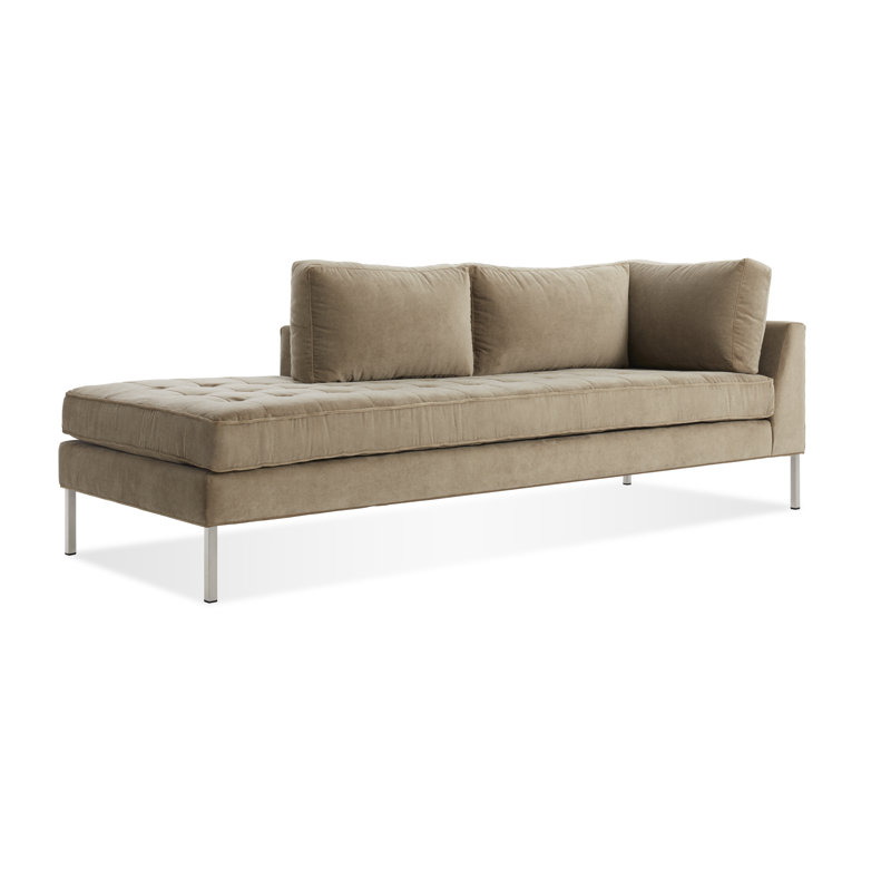 Paramount Chaise Lounge, Sanford Ceramic Crossweave, Stainless Steel, Left Hand Facing