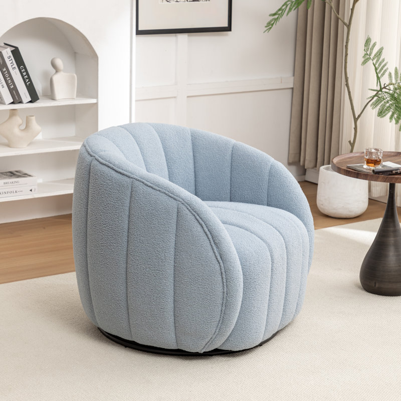 Bennett Upholstered Swivel Barrel Chair, Blue Polyester Blend