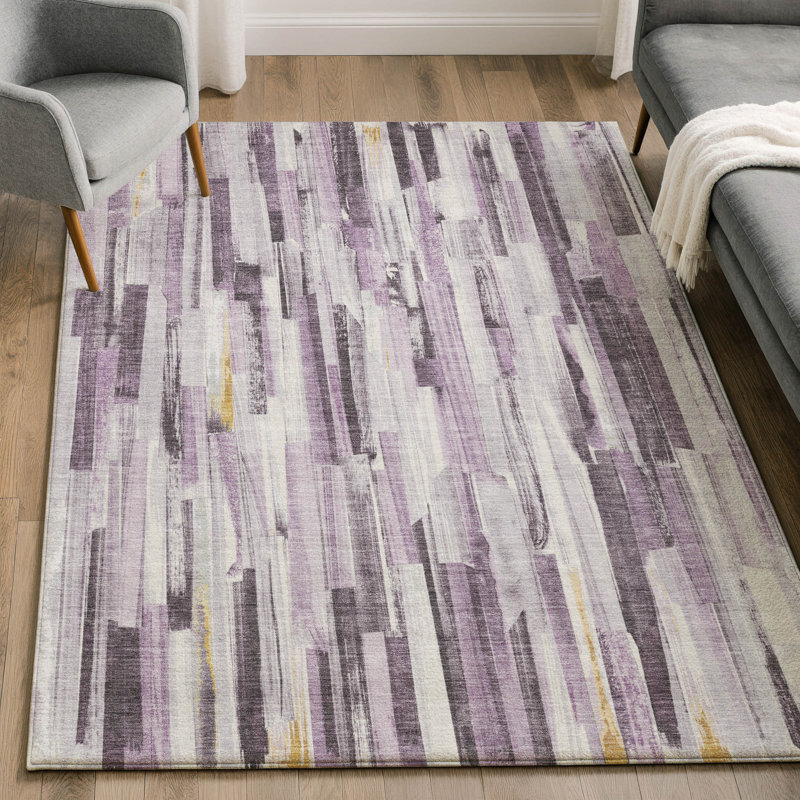 Premium Machine Washable Mayfield AMF2255 Striped Rug, 9' x 12', Lavender