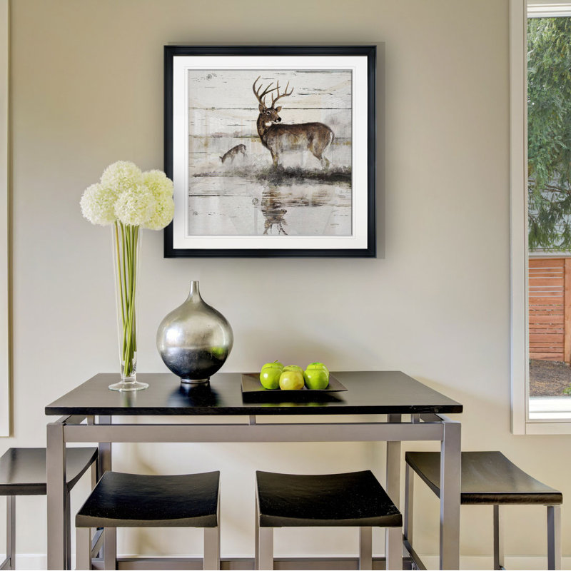 Rustic Misty Deer - reproduction d'art encadrée, H 17,5 po x l 17,5 po x P 1,5 po