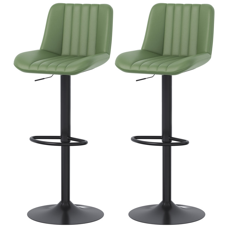 Swivel Upholstered Adjustable Height Counter Stool with Metal Frame, Green