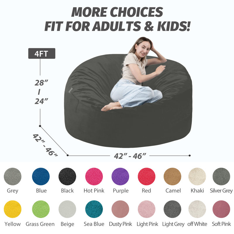 7ft Pre-filled Memory Foam Bean Bag Chair, Gray, 30" H x 56" W x 56" D