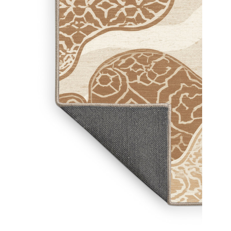 Tapis moelleux moelleux d'inspiration mondiale Adlai en beige - reliure beige, 5 x 7