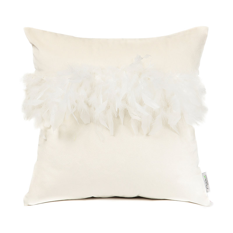 Coussin décoratif en plumes, H 18 po x l 18 po, Blanc cassé, Pillow Cover & Insert