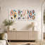 Ensemble de 3 toiles murales à motif de feuilles stylisées turquoise et orange-1695370469