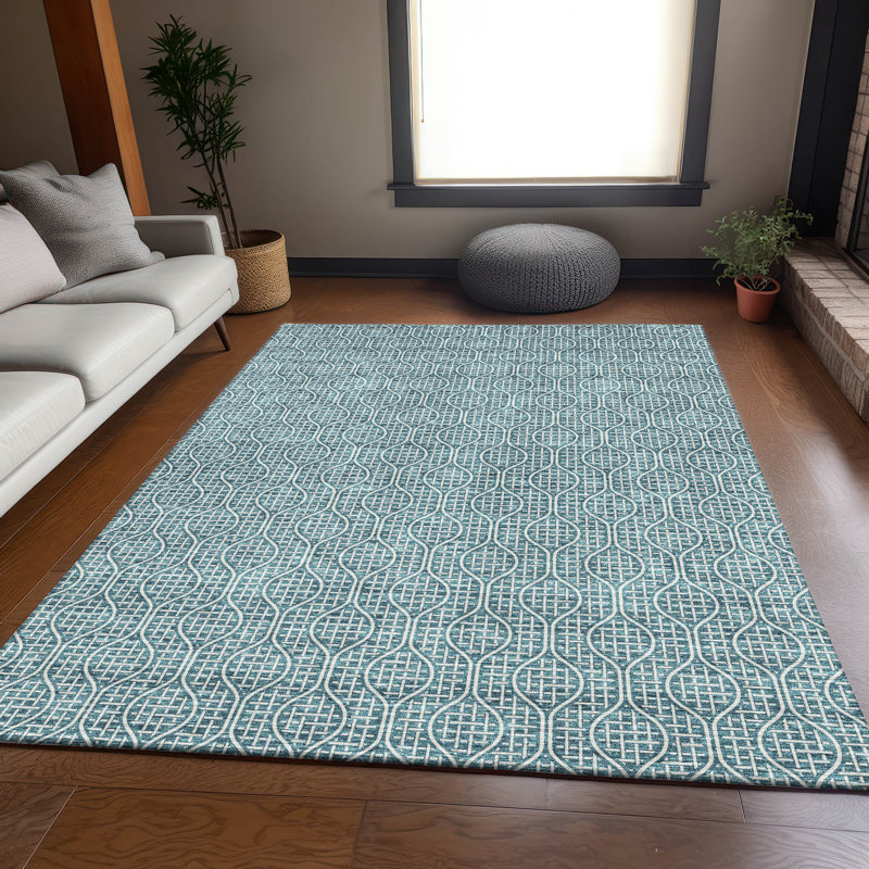 Tapis bleu sarcelle lavable à la machine Premium Prisco, Rectangle 2 pi 6 po x 3 pi 10 po