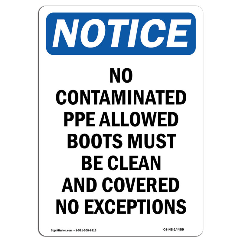 No Contaminated PPE Allowed Boots Sign