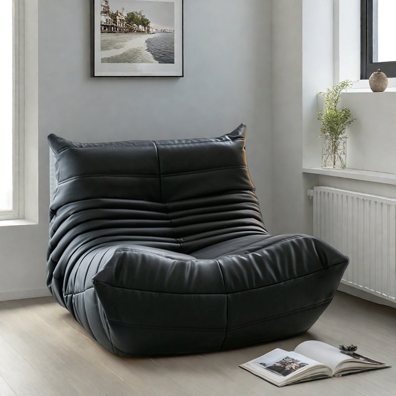 Simple and casual caterpillar bean bag sofa, Black Faux Leather