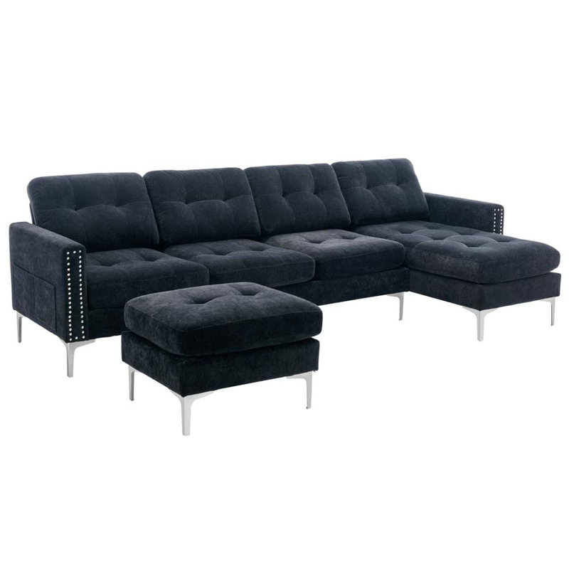 Canapé modulaire 3 pièces Kaelen, Velours noir