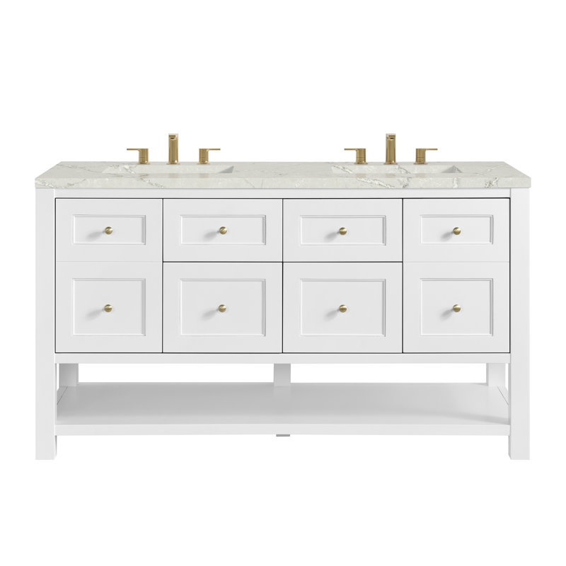 Breckenridge 60'' W Double Vanity, Bright White, Victorian Silver Silestone, Widespread