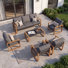 Ensemble de conversation d'extérieur en aluminium pour 7 personnes Arunas avec finition grain de bois et coussin résistant aux intempéries