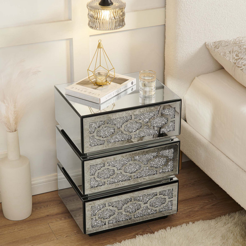 Table de chevet moderne avec miroir et 3 tiroirs
