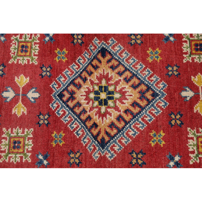 Tapis de couloir rouge en laine noué à la main de conception unique 2 pi 9 po x 8 pi 2 po New Age