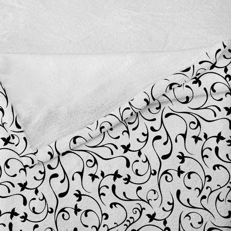 Ambesonne Fleece Throw Blanket, Coconut Black Floral, 50" W x 60" L