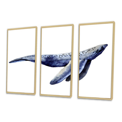 «Blue Sperm Whale on White IV», photographie flottante sur toile 3 pièces