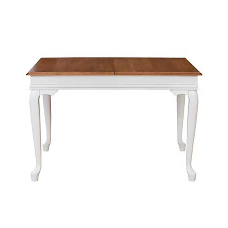 Traditional Extendable Dining Table, White & Antiqued Finish, 31.5 x 63.0 x 29.5 inches (Open: 31.5 x 63.0 x 39.4 inches) | 100% Beech Wood Legs, MDF Top, 0.7 inches Thick | Perfect for Family Gatherings & Elegant Dining Experience