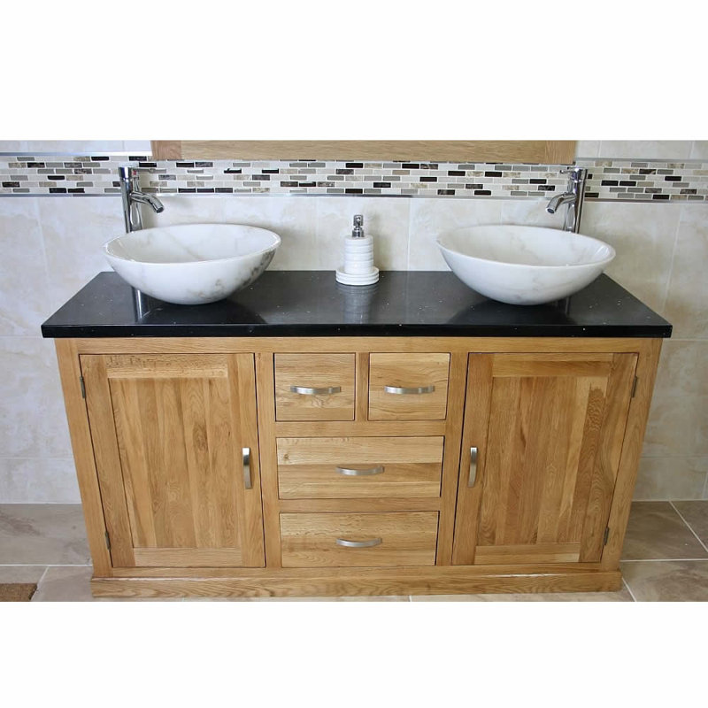 Decoteau 1430mm Double Bathroom Vanity with Vessel Stone Basin, White