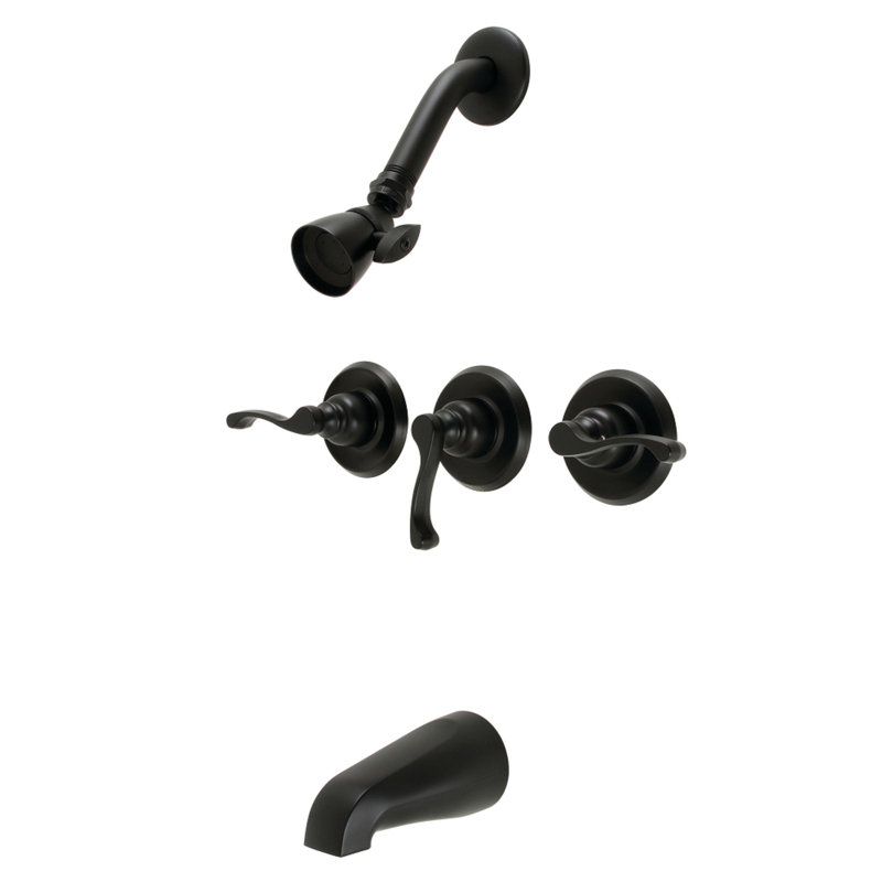 Kingston Brass Royal Triple-Handle Tub and Shower Faucet, Matte Black