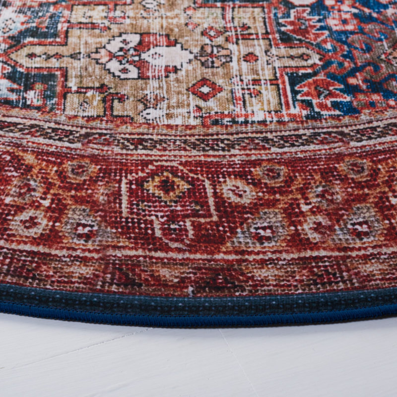 Gadbois Oriental Navy/Rust Area Rug, Round 6'