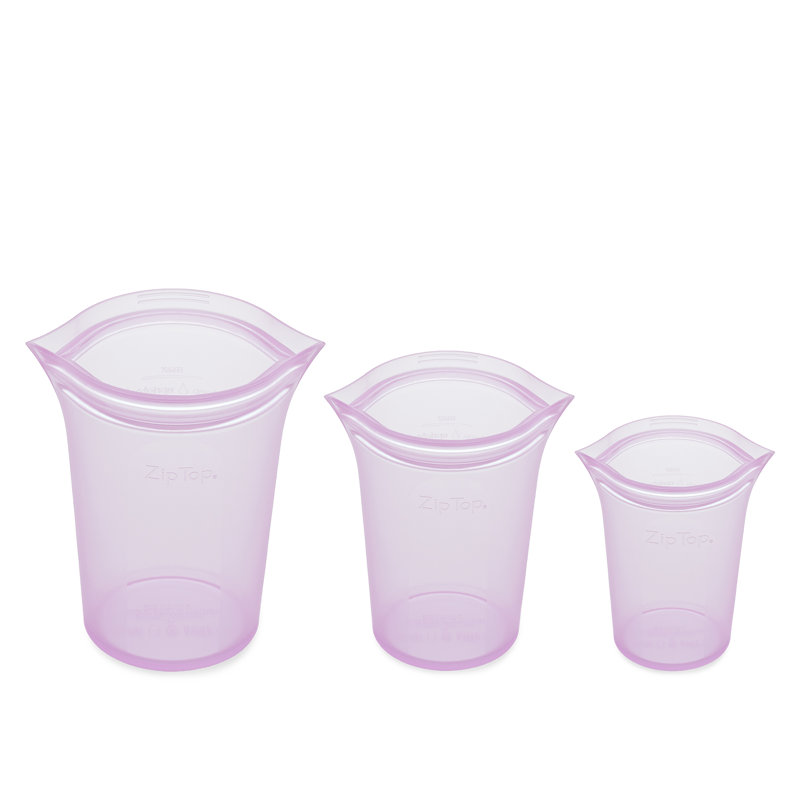 Zip Top Reusable Food Storage Bags | 3 Cup Set [Lavender] | Microwave, Dishwasher and Freezer Safe, Lavender