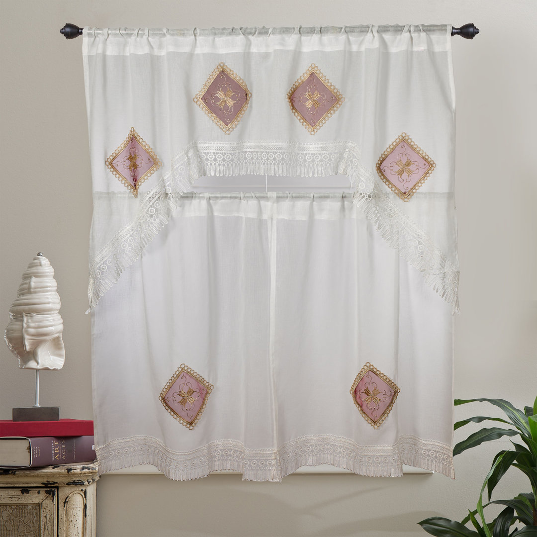 Jerald Sheer Embroidered Kitchen Curtain Astoria Grand 