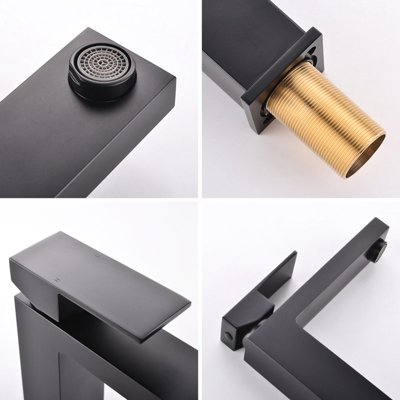 Tall Vessel Sink Faucet In Matte Black With Solid Brass Construction And Modern Look Deck-Mounted Cartridge Valve Geometric Design For Bathrooms