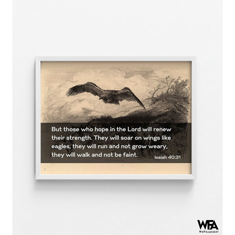 Aigle qui vole par Karl Bodmer, citation du verset de la Bible Esaïe 40:31, affiche encadrée, esquisse d'oiseau, Blanc