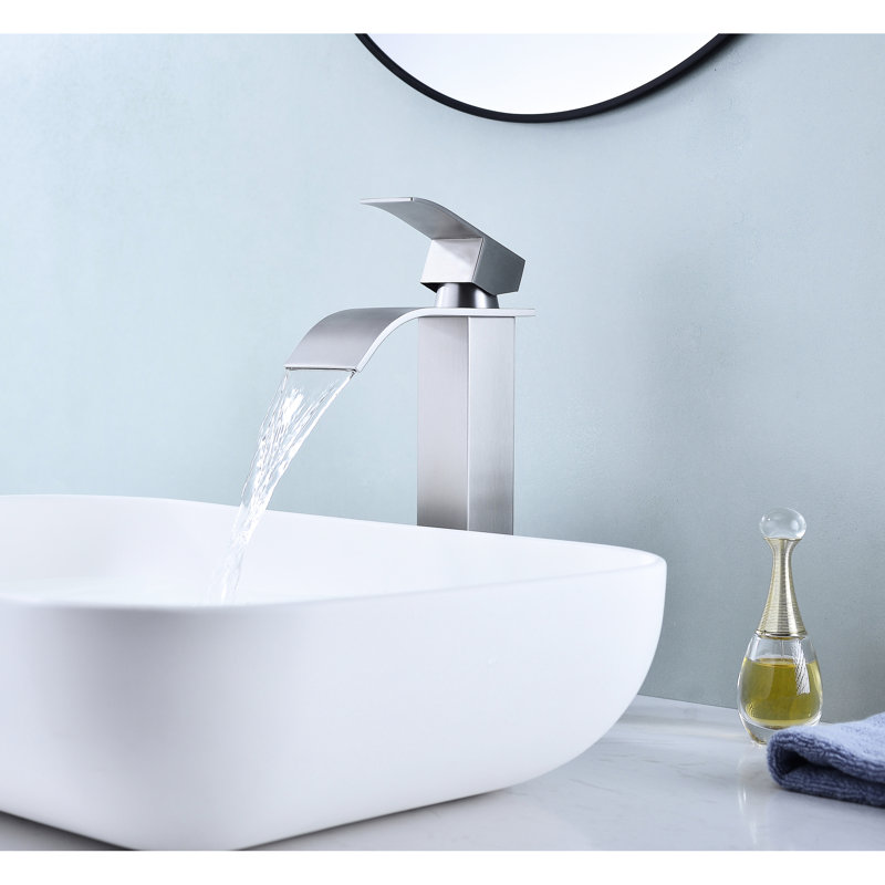 Brushed Nickel Waterfall Spout Bathroom Sink Faucet, Stainless Steel, Fine Quality, Steel Spout, Single Handle, Low Maintenance,