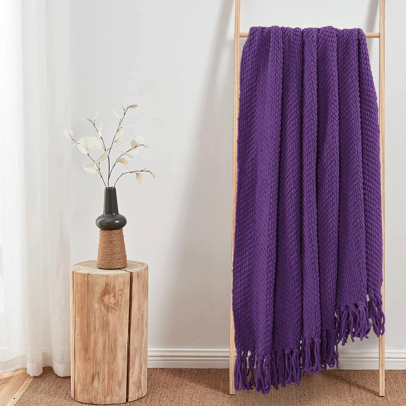 Jeté en tricot de tweed, Pourpre impérial, 60 po x 80 po