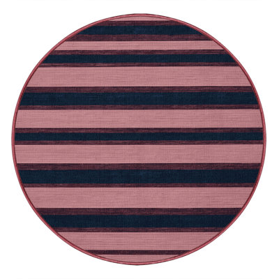 Machine Washable Horizontal Stripes Pink Area Rug