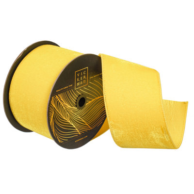  4" Yellow Velvet Wired Ribbon. Yellow Dupion backing.