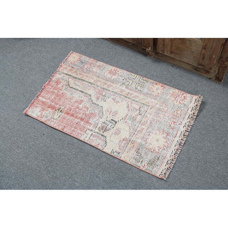 Vintage Handwoven Turkish Rug with Cream Geometric Patterns for Bohemian Floor Decor