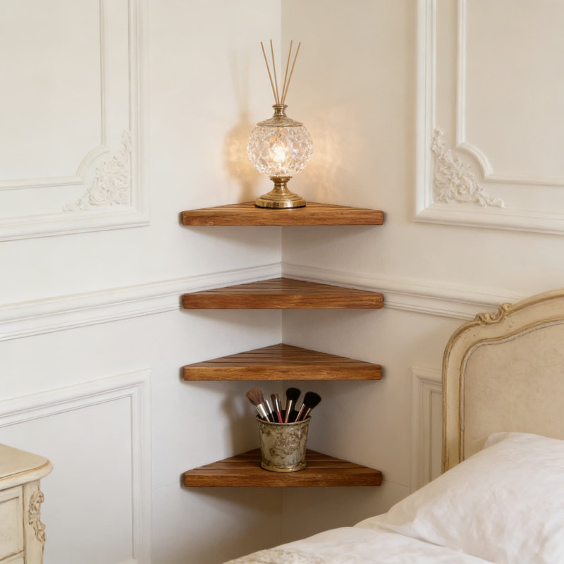 Tablette de coin de douche en bois d'acacia