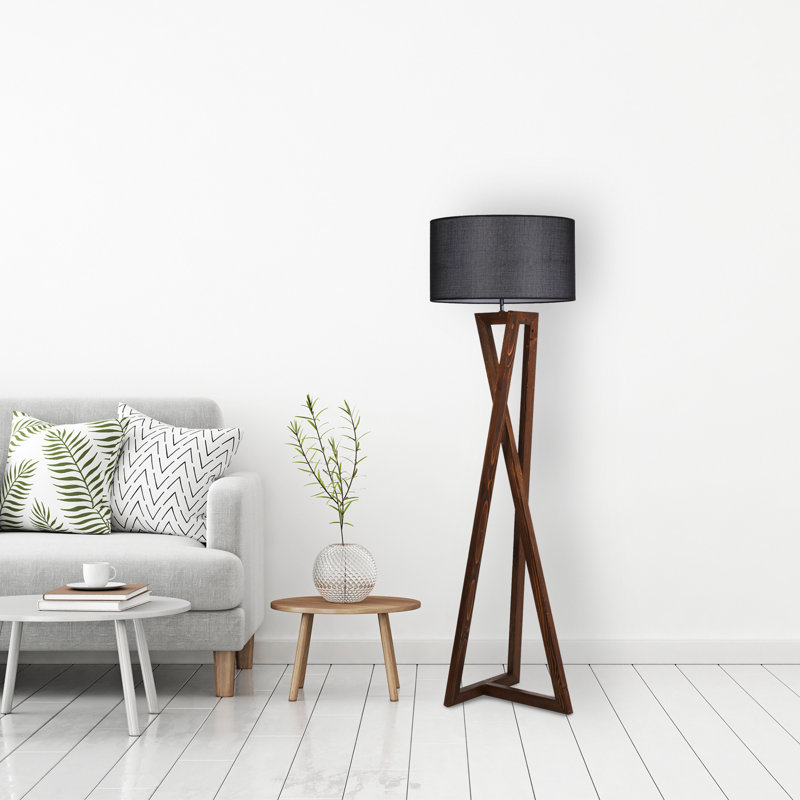 Piekos 166cm Brown Tripod Floor Lamp, Black