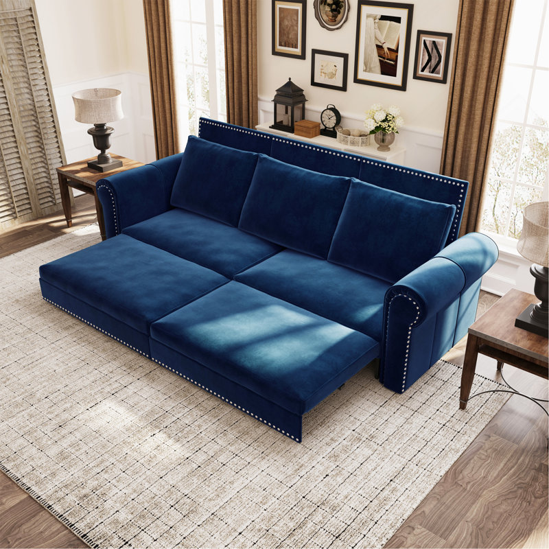 Chesterfield Sofa,93.7" King Pull Out Sofa Bed, 3-In-1 Convertible Sleeper Sofa With Nailhead Trim & Rolled Arm,Multi-Functional Sofa Bed For Living Room,Bedroom,Apartment,Office