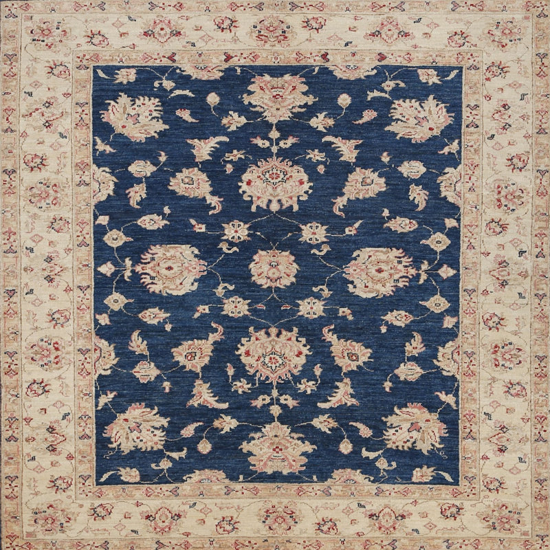 Tapis traditionnel beige/bleu area Coolnagoppoge, Carré 3 pi