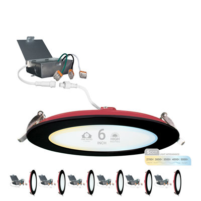 Éclairage encastré à DEL au feu de 6 po et 2 heures NUWATT, sélectionnable 2700K / 3000K / 3500K / 4000K / 5000K, 1200 lumens, lumière Canless à intensité variable, homologué IC, 6 lumières de feu noir résistantes au feu, sans tenmat nécessaire