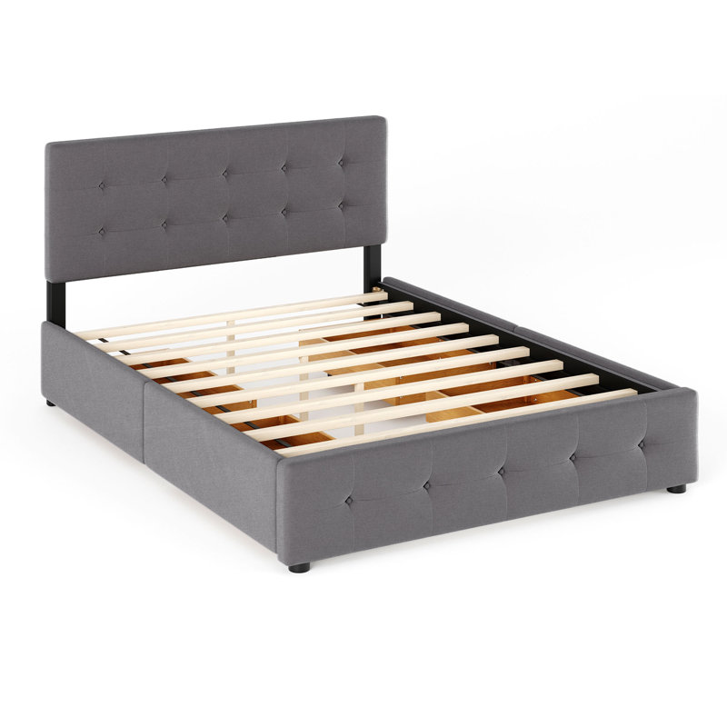 Upholstered Platform Storage Bed, Light Gray
